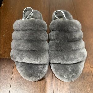UGG Authentic Gray Fluff Yeah Women's Fuzzy Slippers
